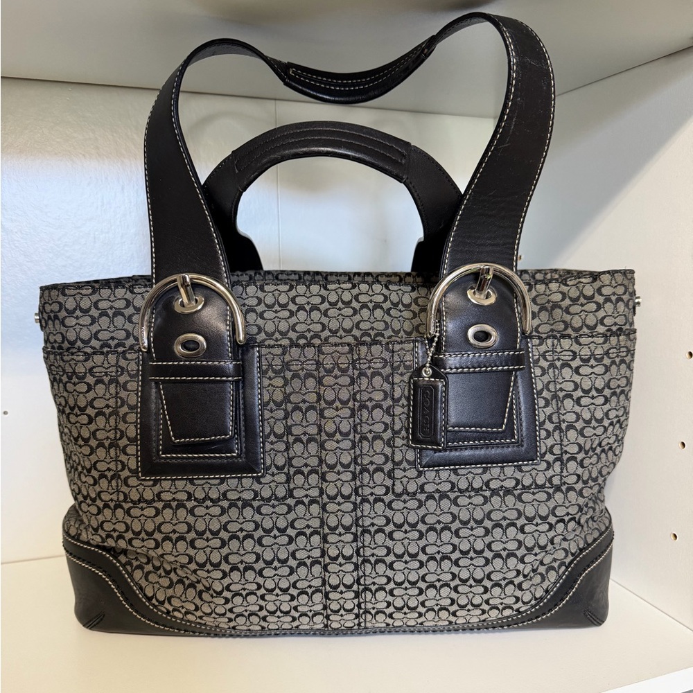 Couch soho bag buckle small C jacquard with leather Black Huge